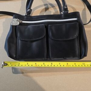 Black Vinyl Handbag With Many Pockets
